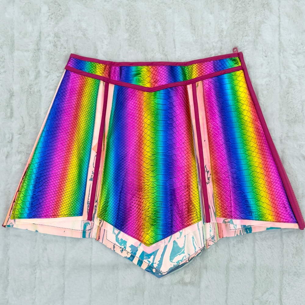 DOLLS KILL Club EXX Rainbow Hologram Skirt PVC Size Small New with Tags